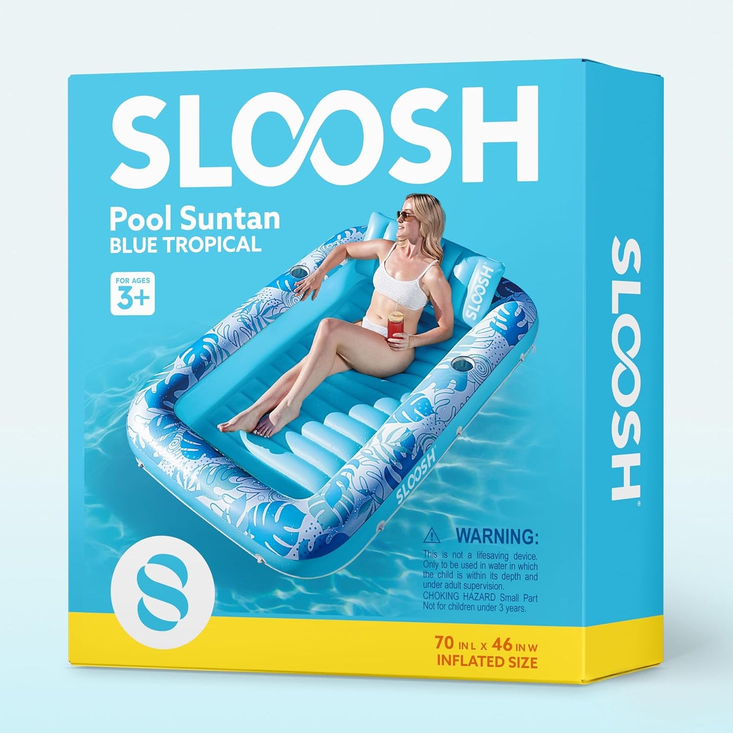 Ultimate Inflatable Tanning Pool Lounger Float - 70" x 46" Adult Raft with Pillow for Sunbathing & Fun! Perfect for Kids' Ball Pit Parties - L-Blue