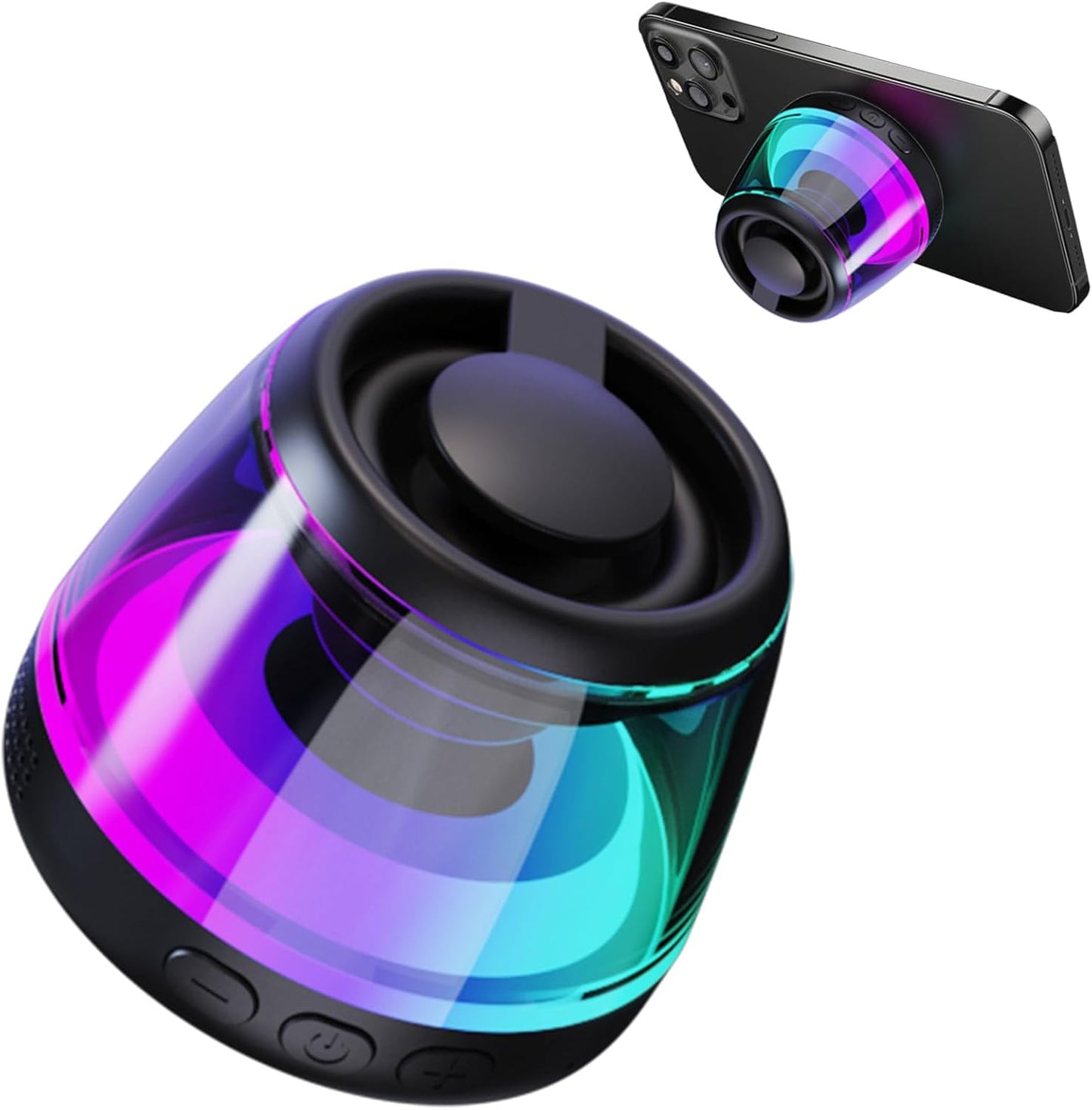 Magnetic Bluetooth Speaker with Light Show - Portable Wireless Speaker for MagSafe-Compatible Devices, Compatible with iPhone 12/13/14/15/16 Series, Samsung, and Google (Black)