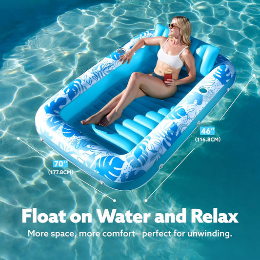 Ultimate Inflatable Tanning Pool Lounger Float - 70" x 46" Adult Raft with Pillow for Sunbathing & Fun! Perfect for Kids' Ball Pit Parties - L-Blue